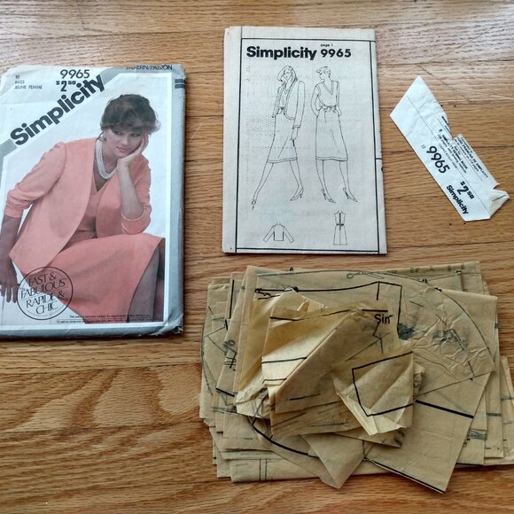 Vintage 80s Dress and Jacket Sewing Pattern Size 10 Simplicity 9965 CUT - Picture 8 of 9
